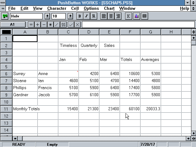 PushButton Works - Spread Sheet